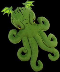 In our office at Austin, plush Cthulhu waits gaming.